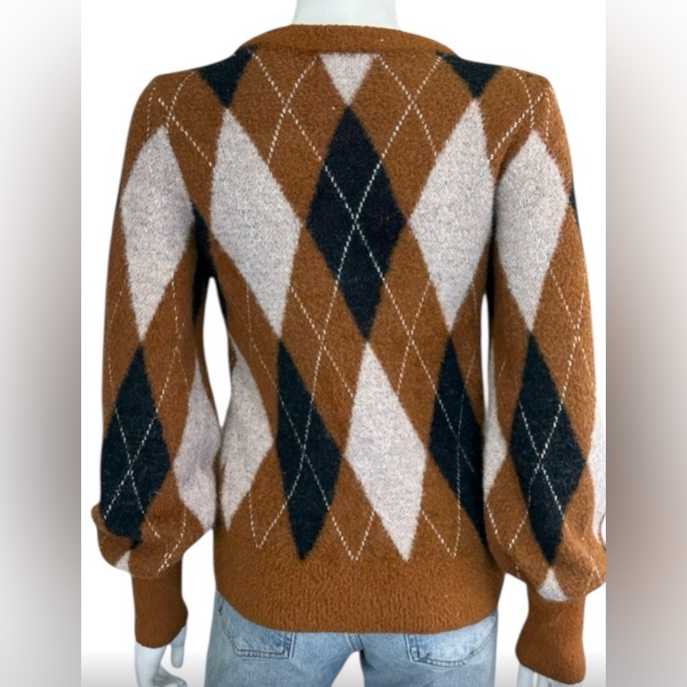 Evereve Argyle Pattern Oversized Puff Sleeve Sweater - Picture 4 of 8